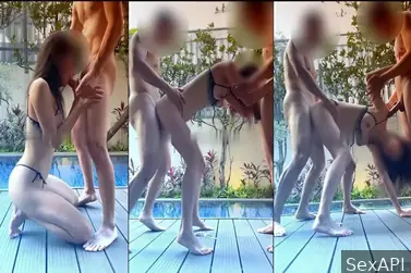 Threesome Kolam Renang, Memek Sahabat & Pacar Digilir Bareng